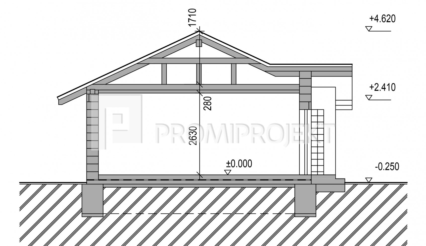 Katalógový projekt pre bungalov 72m2 Laguna 10, rez zrkadlový 1, Pro