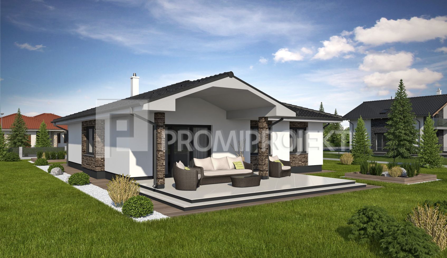 Katalógový projekt bungalovu s terasou  Laguna 43, vizuál, zrkadlový 4, Promiprojekt