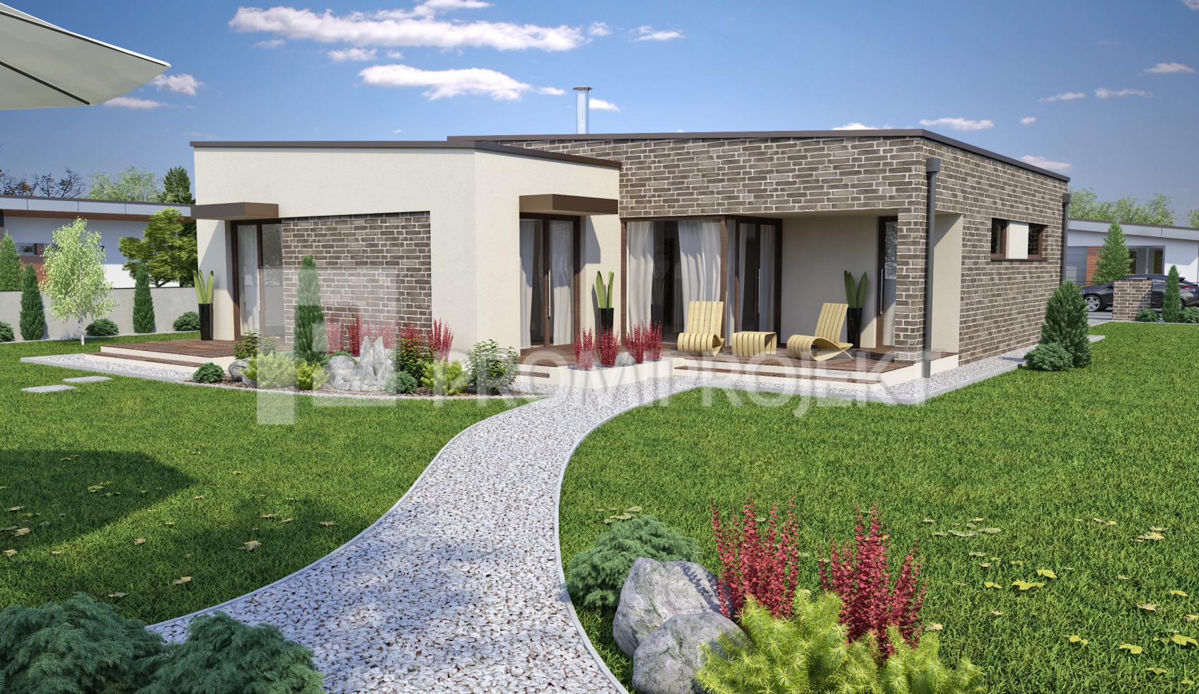 Katalógový projekt krásneho bungalovu s pultovou strechou Linear 325, vizuál 4, Prom