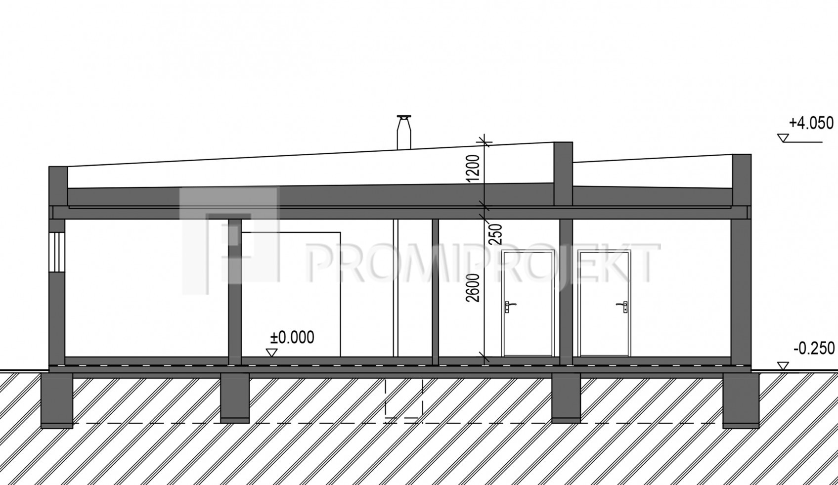 Projekt pre bungalov s garážou Linear 325, rez 1, Pr
