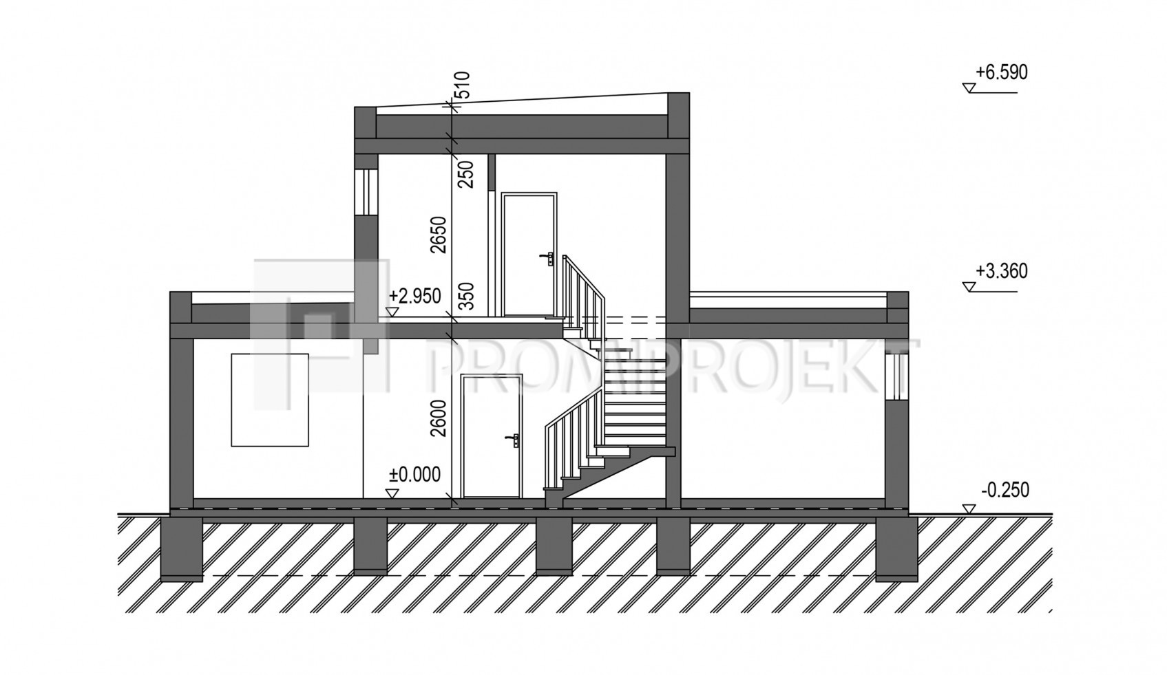 Katalógový projekt moderného dvojgeneračného domu Linear 327, rez 1,